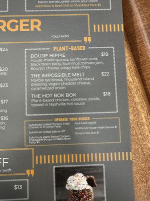 Plant-based section on the menu  at Drafts Burger Bar in Park City