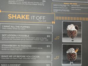 Vegan shake listing on the menuu  at Drafts Burger Bar in Park City
