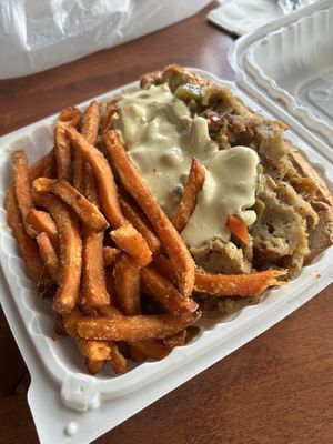 Italian V with sweet potato friess  at Soul Veg City in Chicago