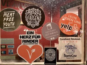 stickers on door at Bodhi in Munich