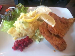 Soy Schnitzel with potato salad  at Bodhi in Munich