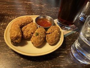 Crunchy yet creamy jalapeño cheese appetizer- Delicious !  at Bodhi in Munich