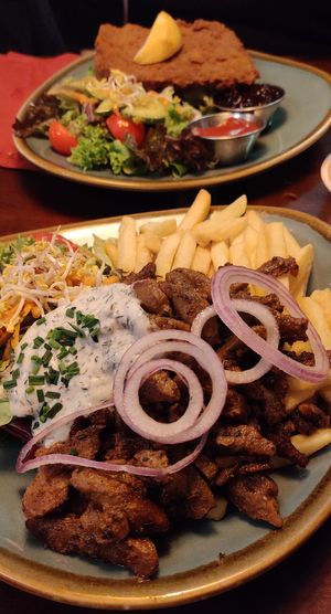 Gyros and Vienna schnitzel at Bodhi in Munich