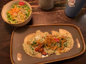 I think this was the pierogies or at least something similar. It was fantastic!! at Bodhi in Munich