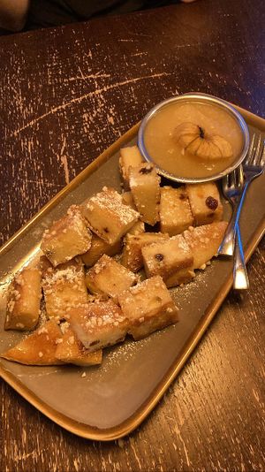 Kaiserschmarren: torn up fluffy pancake, caramelized and served with apple chutney. So damn tasty, best one I’ve ever had   at Bodhi in Munich