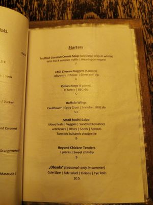 Starters menu at Bodhi in Munich