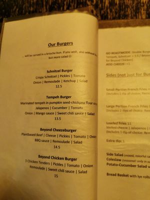 Menu at Bodhi in Munich