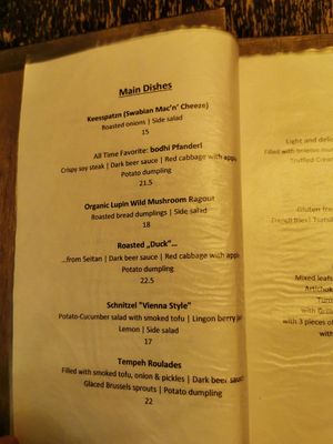Menu at Bodhi in Munich
