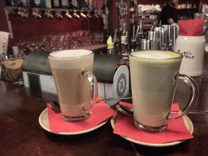 Chai latte (left) and matcha latte (right) at Bodhi in Munich