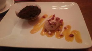 Blueberry Tiramisu with mango puree and hazelnut mousse at Bodhi in Munich