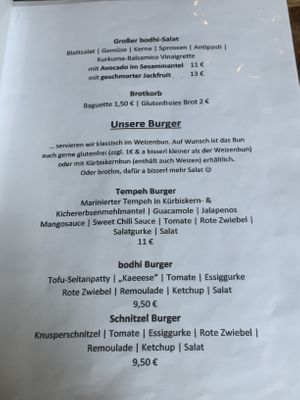 Menu  at Bodhi in Munich