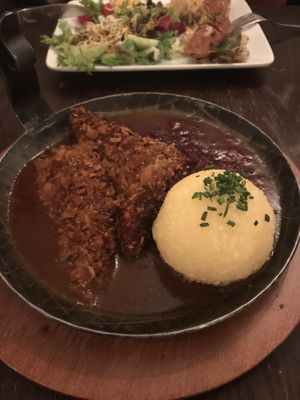 Bavarian steak with red cabbage and potato dumpling at Bodhi in Munich