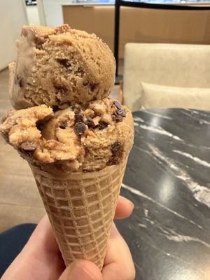 Coffee flavor scoop  at Angela's Organic Ice Cream in Mill Valley