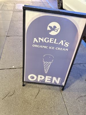Sidewalk sign   at Angela's Organic Ice Cream in Mill Valley
