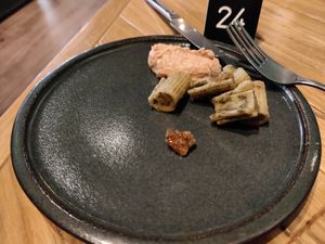 Sides! Pesto pasta and tomato hummus at Gustav Kitchen & Bar in Rovaniemi