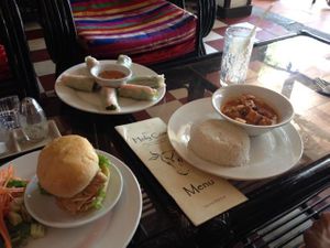 tofu sandwich, fresh spring rolls, veggie curry at Holy Cow in Sihanoukville