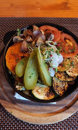 Vegane Rosti mit Gemüse at Fein Restaurant in Leukerbad