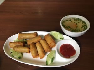 Fried spring rolls at Maitreya Healthy Vegetarian Restaurant in Phnom Penh
