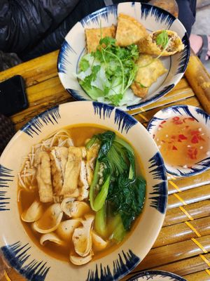 The spicy noodles and dumplings at Chay Hy Di in Hanoi