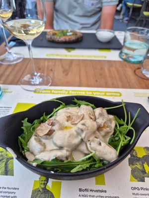 Creamy gnocchi with truffles at BioMania Bistro in Zagreb