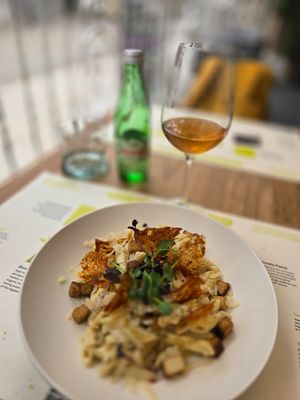 Pasta carbonara at BioMania Bistro in Zagreb
