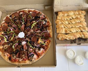 Supreme pizza, breadsticks and ranch   at Patty's Pizza Shack in Elk Grove