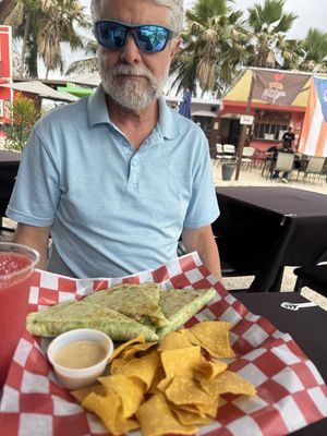 Quesadillas and fresh melon juice!   at Hoja Verde - Al gusto vegano/vegetariano in San German