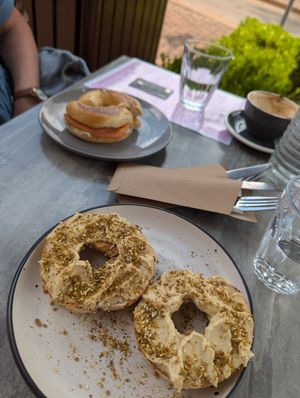 Vegan Hummus bagel at Double Drop Espresso in Armidale