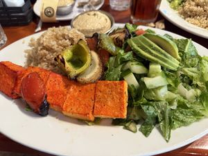 Tofu kabab w/ Avocado Salad & Brown Ricee  at Panini Cafe in Woodland Hills