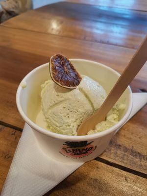 Pine and basil ice cream at Island Cream in Kandy