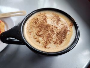 Cinnamon latte at Three Cats Coffee in Woodinville