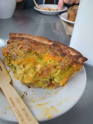Cheesy quiche.... So good! at Three Cats Coffee in Woodinville