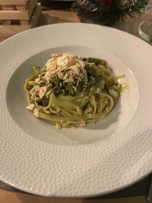 Linguine cime di rapa e mandorle at Graní  in Marina Di Cerveteri