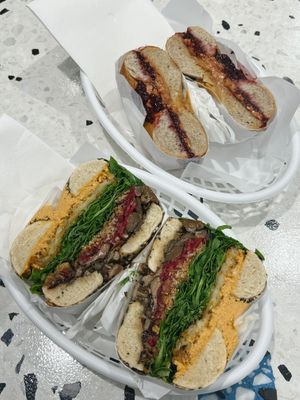 PB & J and The Funghi made vegan with added hash brown   at Bagel O in Subiaco