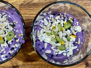 Smoothie with oats and seeds.  at Finca San Pedro in Barichara