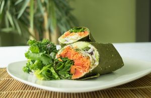 Try a lunch wrap in our gluten-free spinach wrap at Island Naturals Cafe in Seven Mile Beach