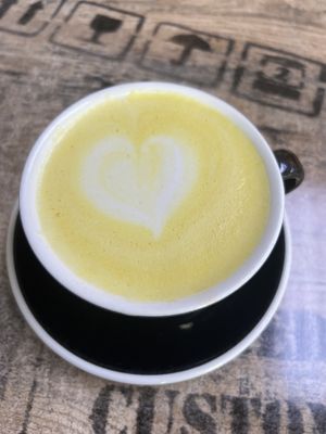 Golden milk latte   at Island Naturals Cafe in Seven Mile Beach