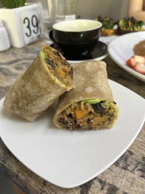 Breakfast vegan chorizo burrito wrap  at Island Naturals Cafe in Seven Mile Beach