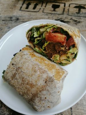 Chorizo wrap at Island Naturals Cafe in Seven Mile Beach