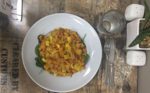 Delicious and gluten free. Nice size serving as well.  at Island Naturals Cafe in Seven Mile Beach