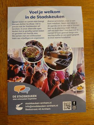 Discription of the community kitchen in dutch at Stadskeuken voor Arnhemmers in Arnhem
