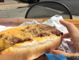 smoked carrot chilly cheese dog   at Vegan Commissary in Philadelphia