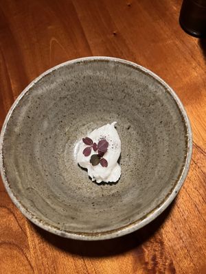 Coconut ice cream with black salt  at Quiltro in Antigua
