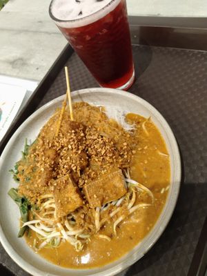 Satay Bee Hoon with hibiscus tea $8.90 at Nature Cafe - Alexandra Central Mall - 自然疏食 in Central Singapore