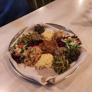 Vegan Beye Aynetu (mixed platter) for two at Soliana - Fusion Home Cooking in Cologne