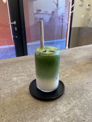 Iced matcha latte with oat milk   at DRACHE Specialty Coffee Bar in Brussels