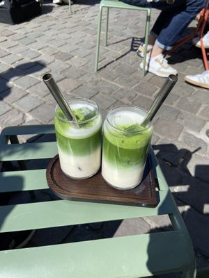 Iced matcha latte with oat milkk  at DRACHE Specialty Coffee Bar in Brussels