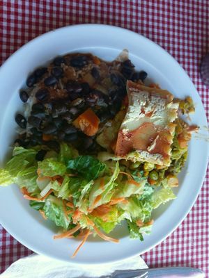 vegan vegetable lasagna, rice (?basmati) and black beans at Cocobana in San Juan