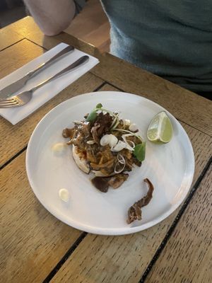 Ssamjang pulled mushroom, sourdough crumpet, spring onion, coriander  at The Havelock Tavern in West London