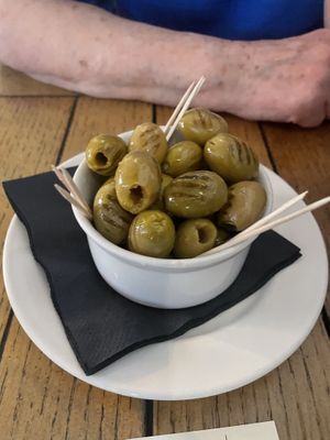 Smoked, grilled Mediterranean olives  at The Havelock Tavern in West London